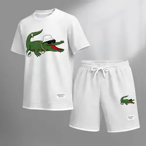 Men's summer matching set with fun print design, short-sleeve top, and drawstring shorts. Lightweight, breathable, and easy to wear. Great for gym, running, lounging, vacation, and everyday casual outfits.