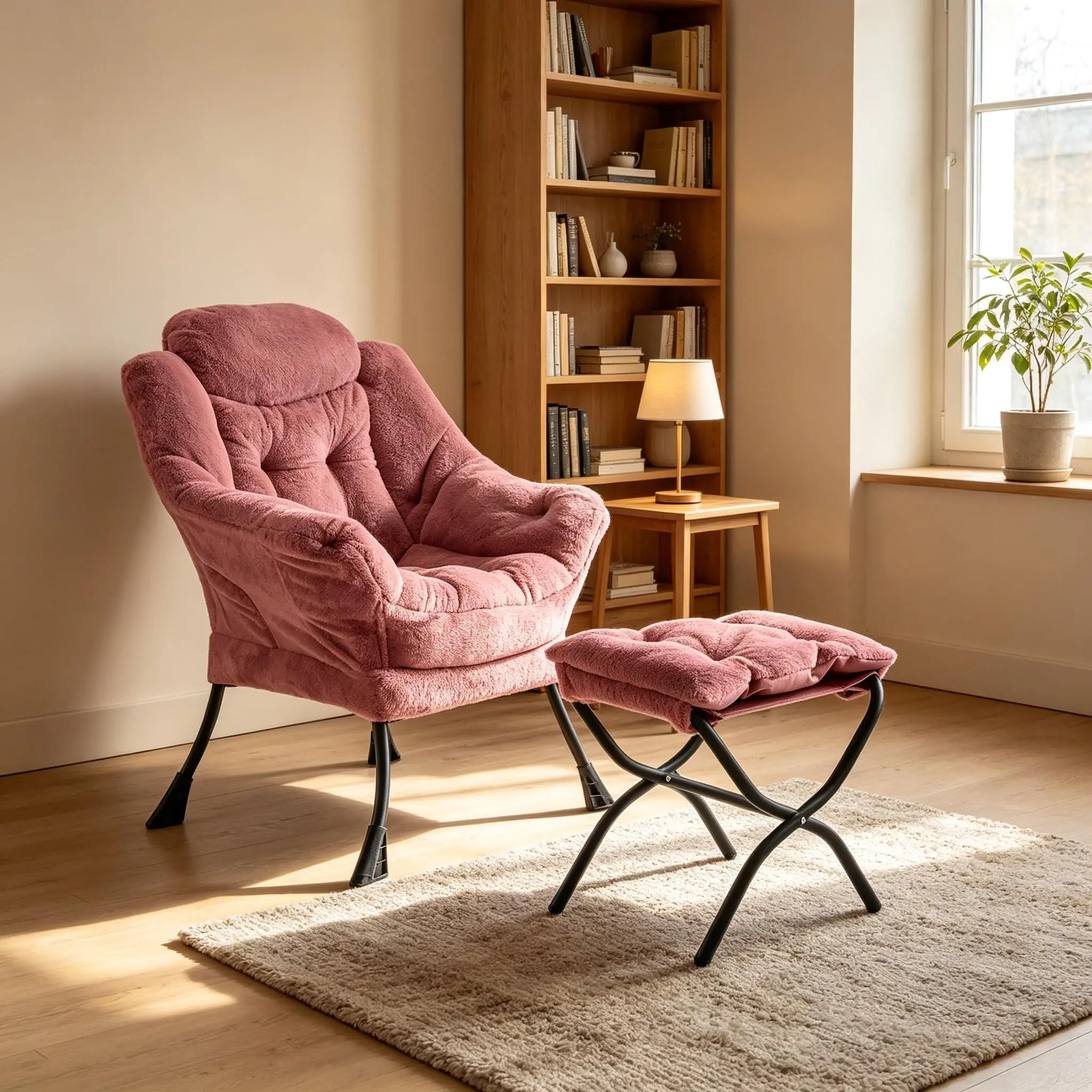 Velvet Lounge Chair with Ottoman, Adjustable Recliner Armchair, Side Pocket,Adjustable Recliner, Folding Footrest, Removable Washable Cushion, 440 lb Steel Frame, for Living Room Bedroom