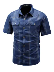 New Trendy Plaid Short Sleeve Shirt for Men, Summer Casual Button-Up Top, Breathable Lightweight Half-Sleeve Clothing