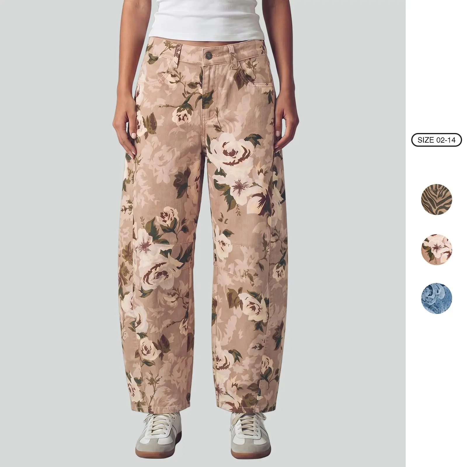 Imily Bela Womens High Waisted Barrel Jeans Unique Knee Dart Design Loose Fit Denim Pants Fashion Floral Leopard Zebra Polka Dot Prints Multiple Colors with Pockets