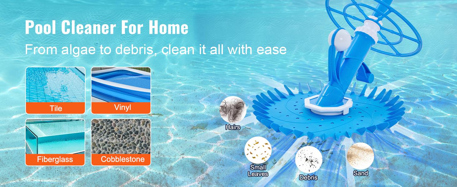 TikTokShopBlackFridayVEVOR Automatic Suction Pool Cleaner, Low Noise Pool Vacuum Cleaner with Extra Diaphragm, 10 x 32 in Hoses & 36-Fin Disc, Side Climbing Pool Cleaners for Above-Ground & In-ground Swimming Pool