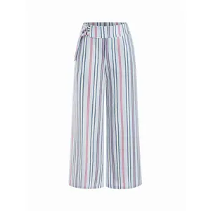 Cider Linen-blend Low Rise Striped Belted Wide Leg Trousers