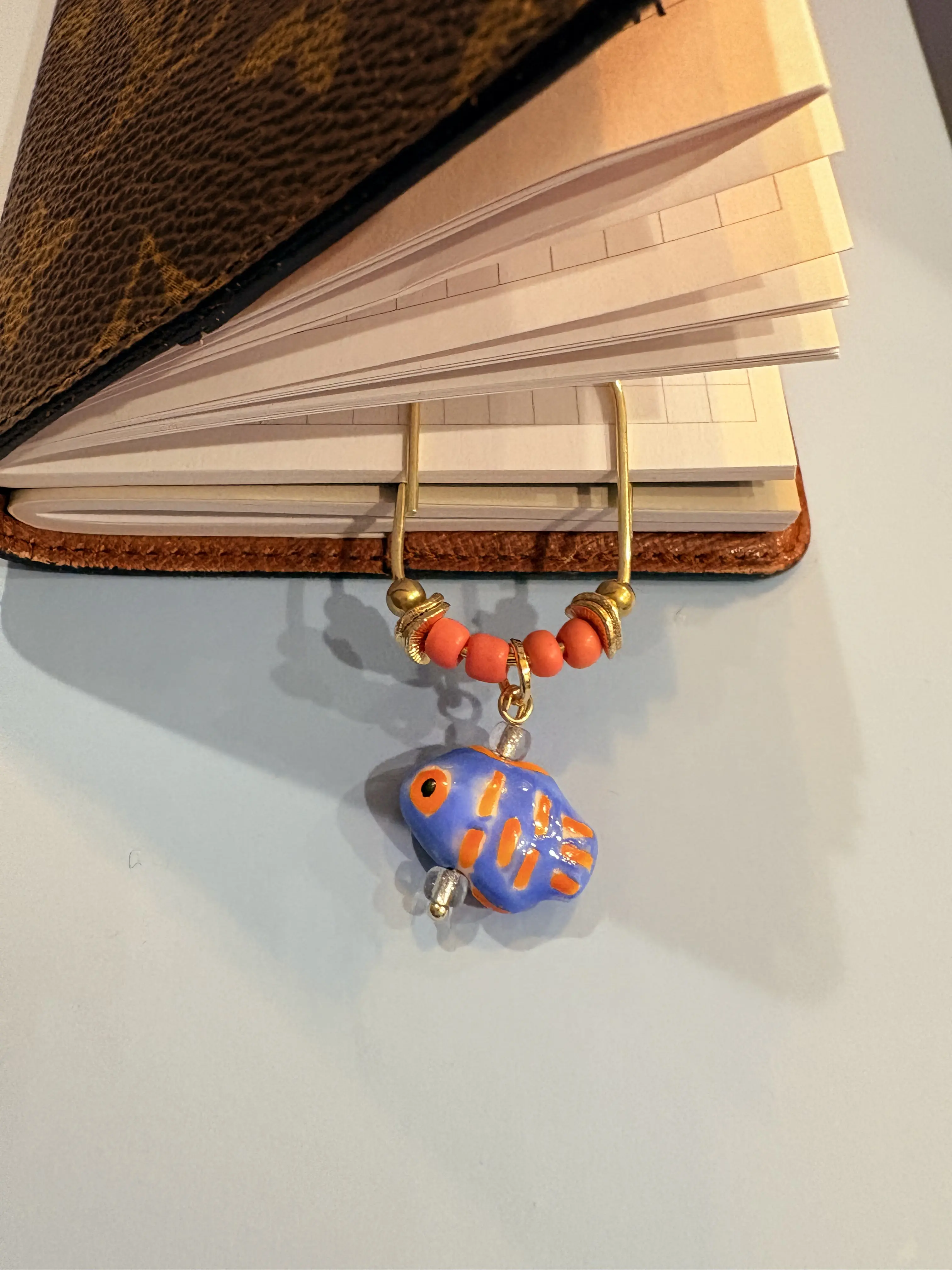 Fish Bookmarks with Coral Beads Paperclip for Organizing Pages , Planners, Notebooks. Jumbo Gold Paperclip