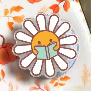 Cute Daisy Reading Book MagSafe Kindle Grip – Book Lover Floral Magnetic Pop Socket & Kickstand – Cozy Reader Aesthetic Phone Accessory Gift