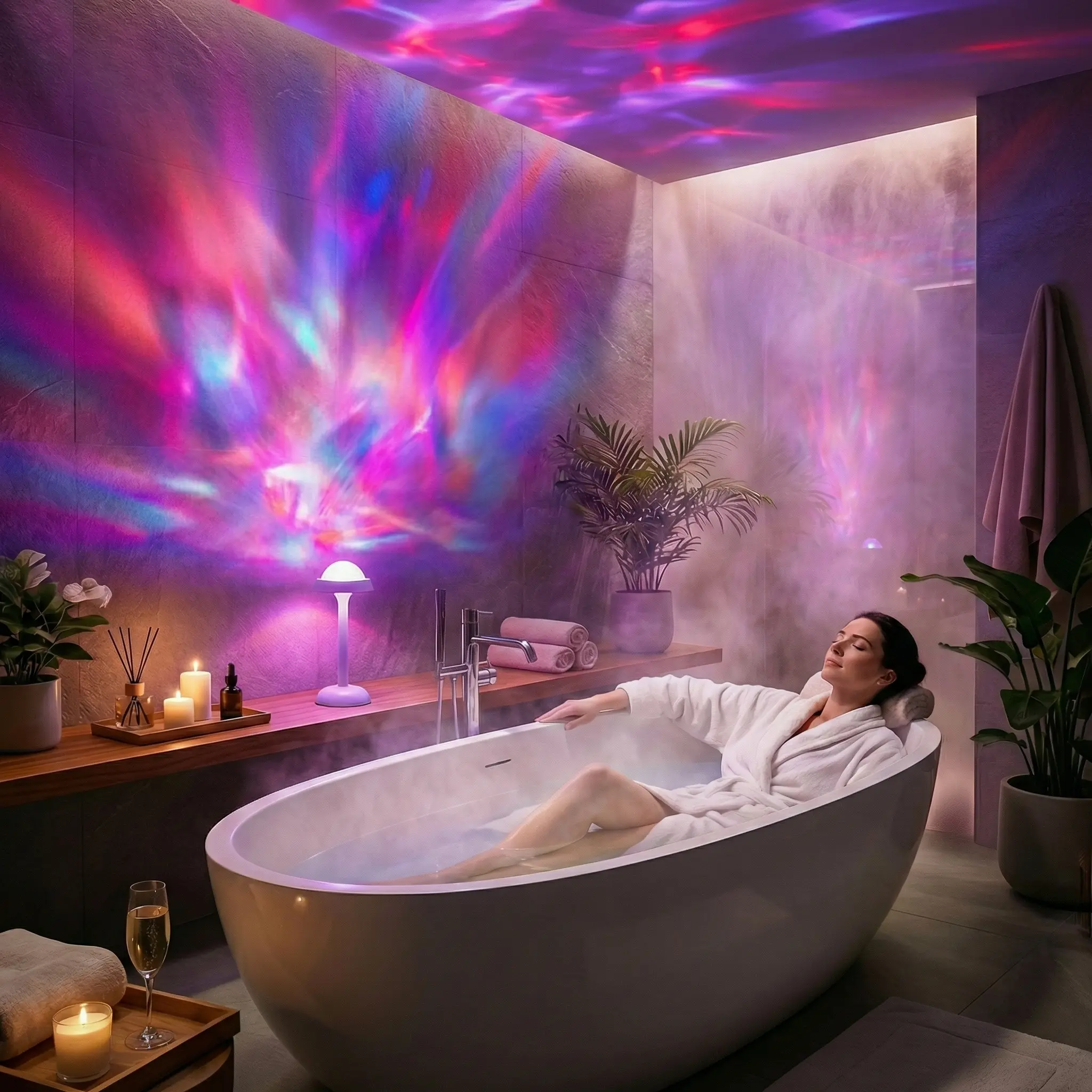 セレナイトタワー　ルームライト Ocean Wave Lamp Waterproof Shower Lamp 16-Color Ambient RGB USB