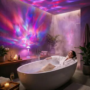 Ocean Wave Lamp Waterproof Shower Lamp 16-Color Ambient RGB USB Wireless Night Light Remote Dimmable Touch Control for Cozy Vibes Up & Down Lighting