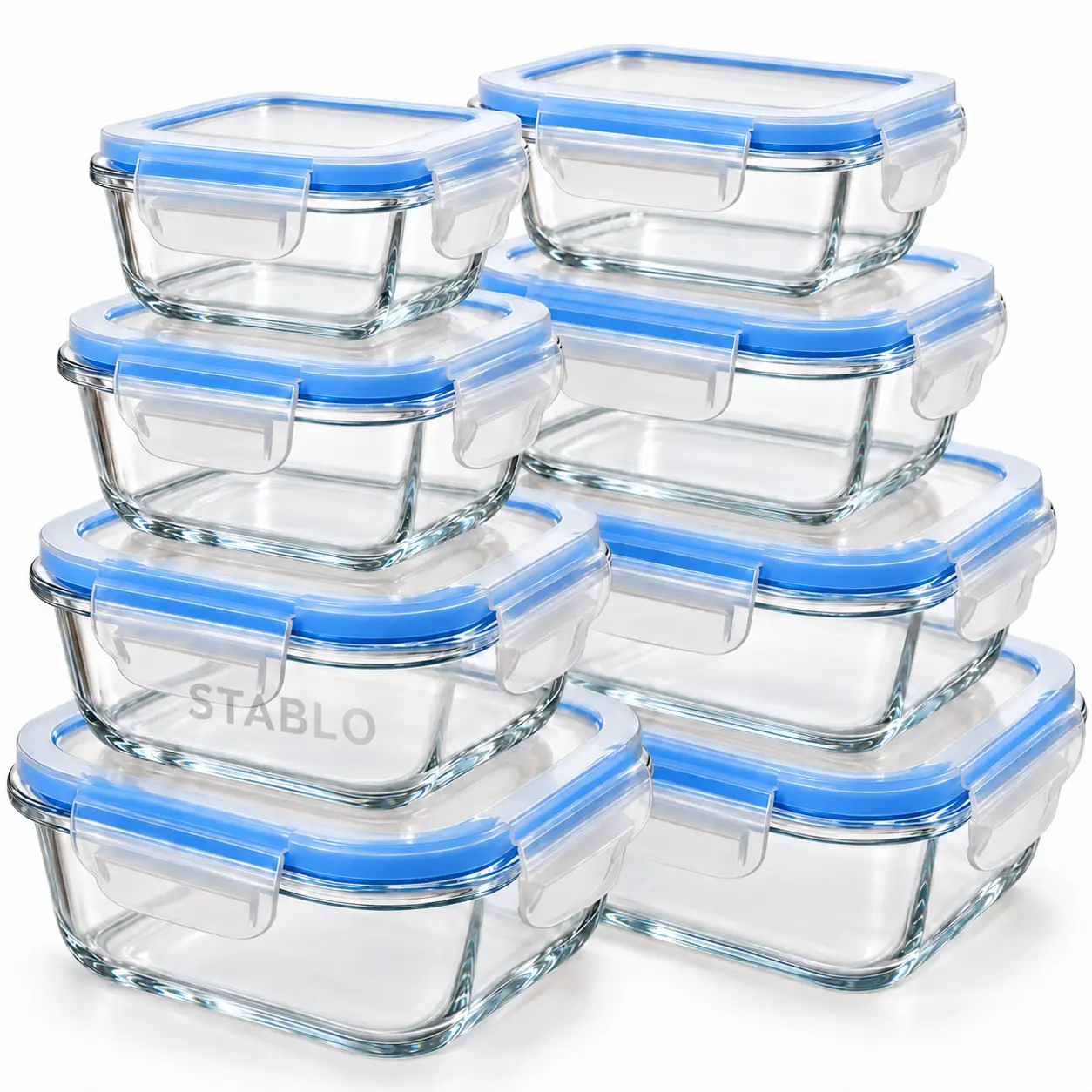 8-Piece Heat-Resistant Glass Food Storage Containers Set - BPA-Free - For Kitchen Organization, Refrigerator Storage
