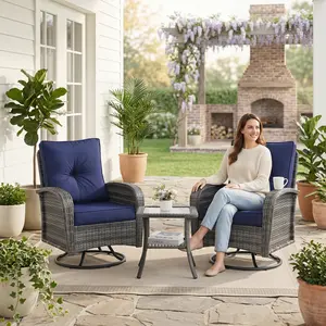 【Crazy Price】3-Piece 360 Swivel Glider Outdoor Patio furniture Set, Includes 2 Wicker Patio Glider Chairs with Matching Side Table