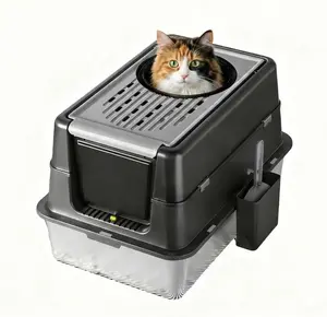 Stainless Steel Cat Litter Box, High-Sided Cat Litter Tray with Leak-Proof Lid, Large Litter Box for All Cats, Never Absorbs Odors, Non Stick Surface, Anti-Slip Rubber Bottom, Easy to Clean