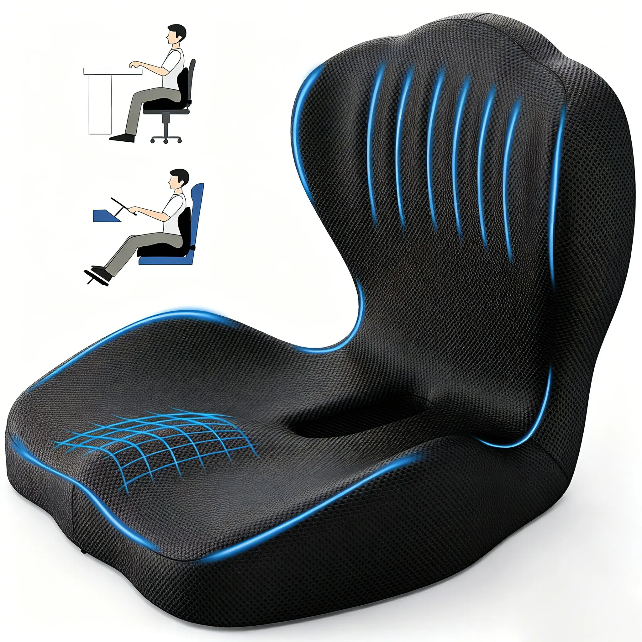 Benazcap Ergonomic Memory Foam Seat Cushion - Non-Slip & Pressure Relief for Sciatica & Tailbone Pain-Firm Coccyx Pad for Long Sitting,Posture Chair-Adjustable Height & Portable Design-Ideal Gift for Friends & Bosses Enhanced Seat Cushion Upholstered Seat