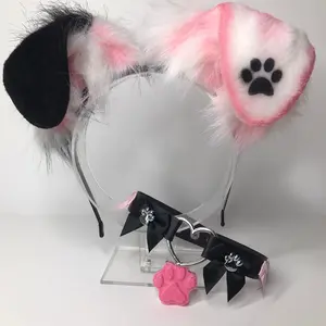 Black white pink ears and necklace Halloween Costume Black white pink ears and necklace Halloween Costume