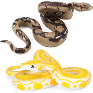 2pcs Realistic Fake Snakes Toy Rubber Snake Figure for Halloween Prank Props Fake Snake Scare Birds and Squirrels, Boa Constrictor Figurines (Pack of 2)