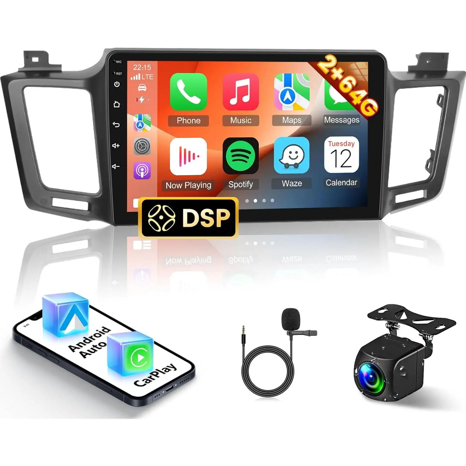 RIMOODY 2+64G Android 15 Car Stereo for Toyota RAV4 2013-2019 - 10.1in HD Touchscreen, DSP Audio, Wireless Carplay, Carplay Screen, Android Auto, GPS, WiFi, Mirror Link, FM/RDS Radio, SWC, AHD Backup Camera, Father's Day Gift, Wireless Carplay Screen