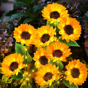 Solar Lights Outdoor Garden Decor - Upgraded 3 Pack with 9 Sunflower Lights, Waterproof Solar Outdoor Lights Auto ON/Off Solar Decorative Lights for Garden, Patio, Backyard