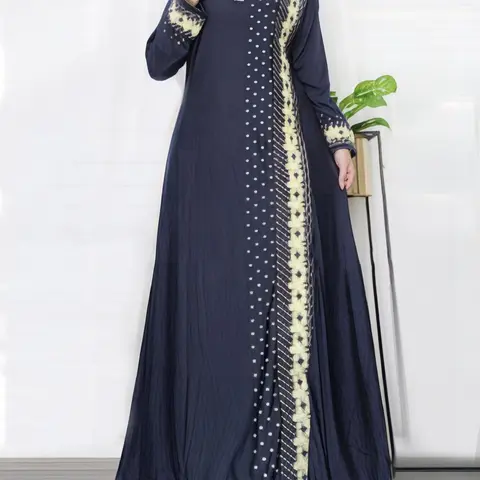Women's Floral & Dot Print Long Sleeve Maxi Dress, Modest Round Neck Arabian Dress for Daily Wear, hijabi cute dresses, Ladies Islamic Clothing for All Seasons, Modest Style Dress, Muslim Dress, Modest Clothes