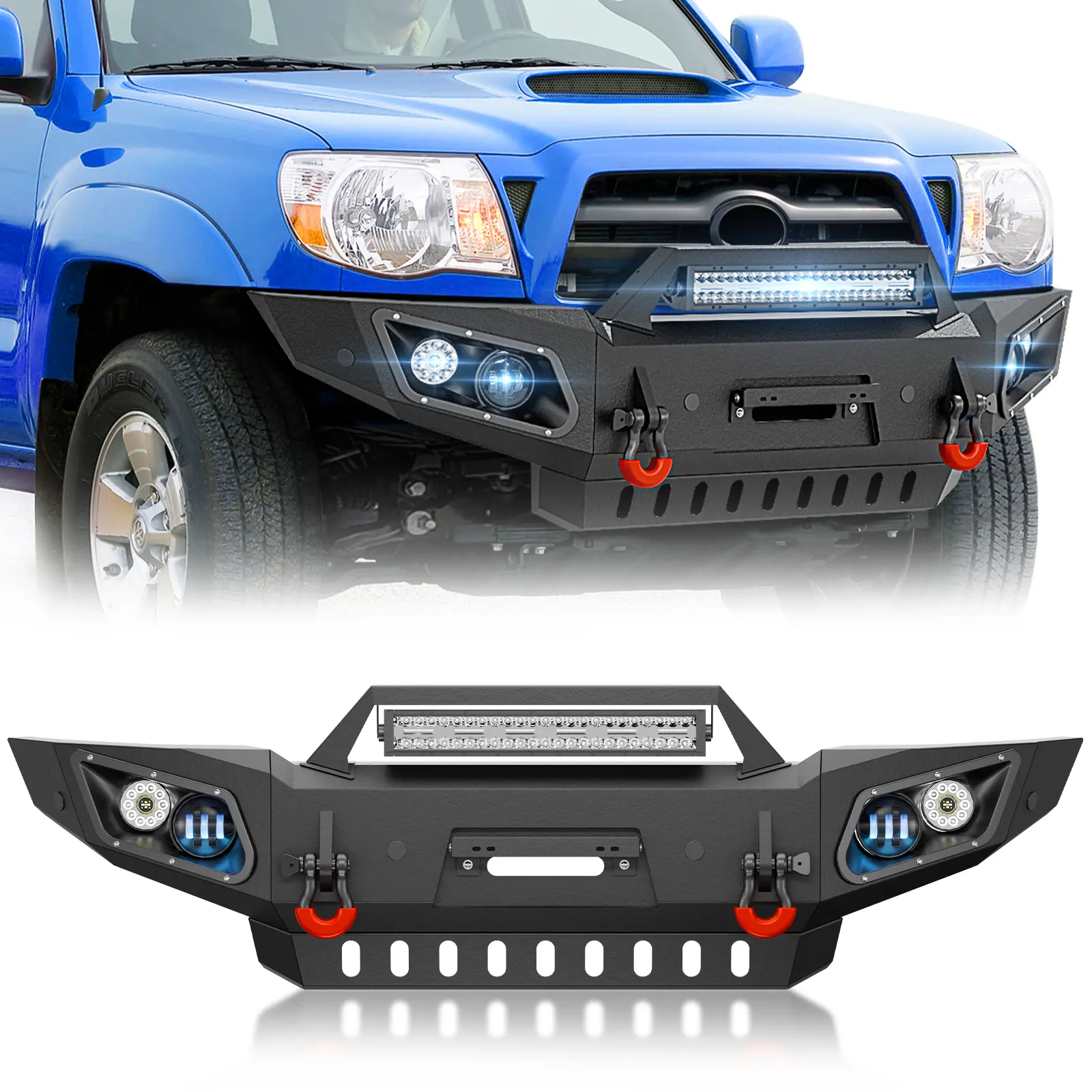 【EYOUHZ】Off Road Front Bumpers Compatible with 2005-2015 Toyota Tacoma 2nd Gen w/Skid Plate