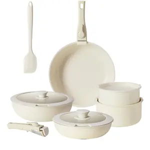 FurniChic Haven 12 POTS and pans set, non-stick kitchen cookware set Detachable Handles Oil Frying Silicone Frying Pan