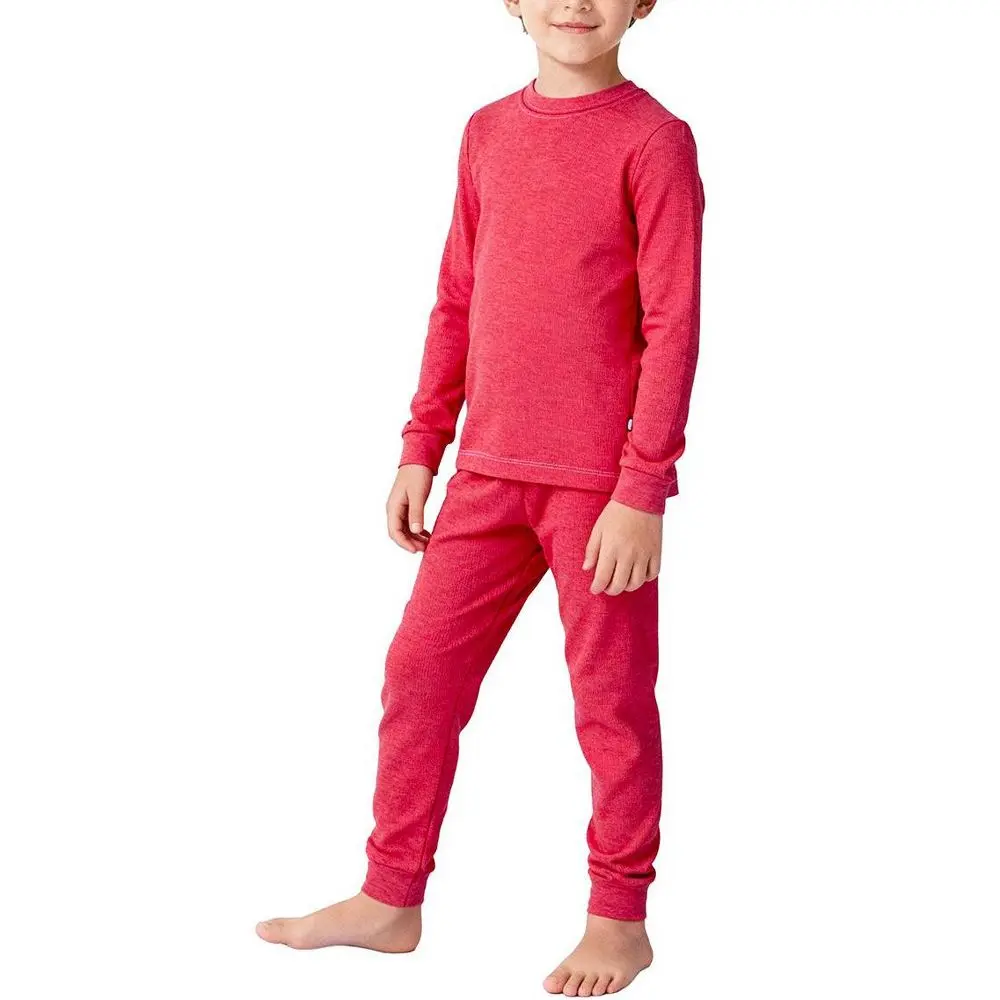 City Threads Boys USA-Made Soft & Cozy Thermal Long Johns (2-Piece Set) - Warm Base Layer & Loungewear Candy Apple w/ Blue Stitch 7 yrs