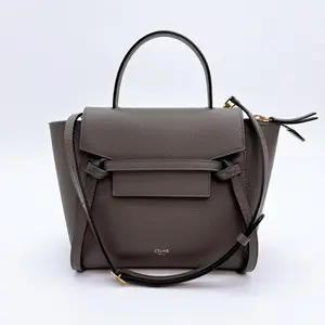 Pre-owned Celine canvas Shoulder Bags Grained Calfskin Nano Belt Bag Grey