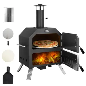 Outdoor Pizza Oven Wood Fired Pizza Oven Portable Patio Ovens Included Pizza Stone, Pizza Peel, Fold-up Legs, Cover Cooking Rack for Camping Backyard BBQ