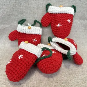 Hand-knitted, a beautiful, compact, and unique Christmas gift - Christmas gloves, Christmas decorations and gifts, warm and elegant, a popular holiday trend, home decoration, suitable for carrying small items when going out shopping.under $5