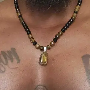 SereluneB Father's Day Gift Fashionable Retro Natural Tiger's Eye Geometric Pendant Adjustable Beaded Necklace Men's and Women's Daily Wear Jewelry Gifts Necklace Men, Gift for Dad