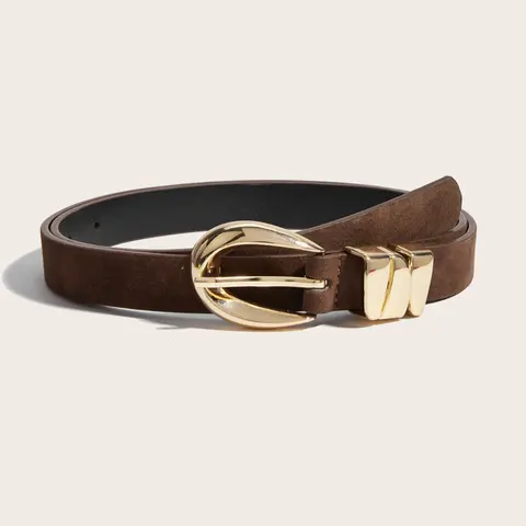 Vintage Coffee Color Women's Belt, Elegant Gold Buckle, Plain Velvet Waistband, Casual Trendy Waistband, Perfect for Dresses, Jeans, Sweaters, Coats, Dress Belts, Casual Style Belts, Belt With Buckle