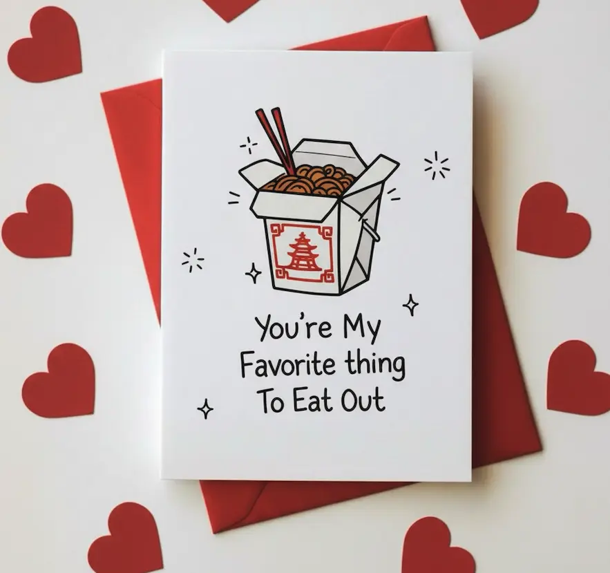 Funny Valentine’s Day Love Card "You’re My Favorite Thing to Eat Out" for Girlfriend, Wife, Partner