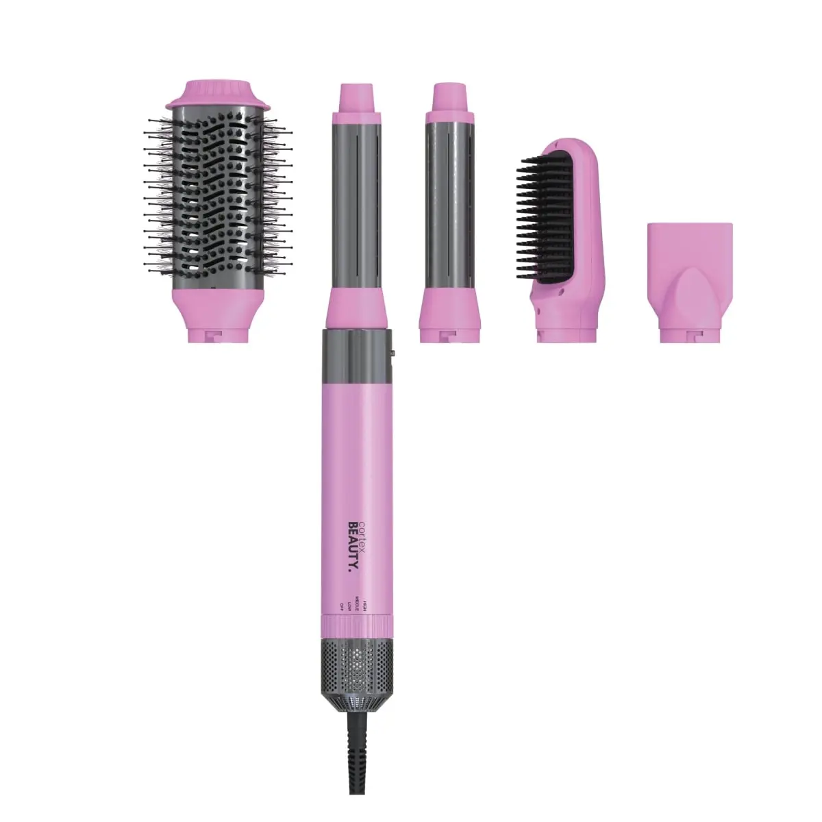 5-in-1 Hair Dryer Brush and Styler with 3 Attachments for Curling, Straightening, and Volumizing, Features 360 Ventilation and Noise Reduction for All Hair Types, Blush Pink, Hair Tools, Lightweight