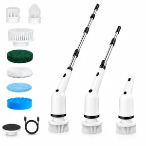 8 Replaceable Cleaning Brush Heads, 1300mAh Battery, 2 Speeds (300/400 RPM), Extendable Handle (12-48in), Type-C Fast Charge. 3hrs use, 90mins runtime. For kitchen, bathroom, floor, tile, window, pool & sofa cleaning.