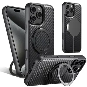 Carbon Fiber Pattern Magnetic Shockproof Case with Ring, Shockproof Phone Protective Cover, Phone Accessories for iPhone 16 Pro Max 15 Pro 14 Plus Protector Casing