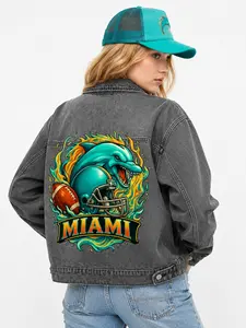 Unisex Denim Jacket for Miami Football Fans - American Football Team Graphic Sports Vintage Outerwear