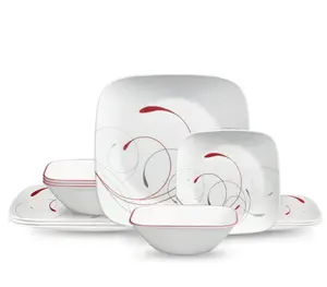 Square 12 Piece Dinnerware Set in White - Includes Tableware, Plates, Bowls, and More