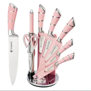 Kitchen Knife Set - Retrosohoo 9-Pieces Sharp Non-Stick Coated Chef Knives with Sharpener for Cutting, Dicing, and Chopping Utensils Home