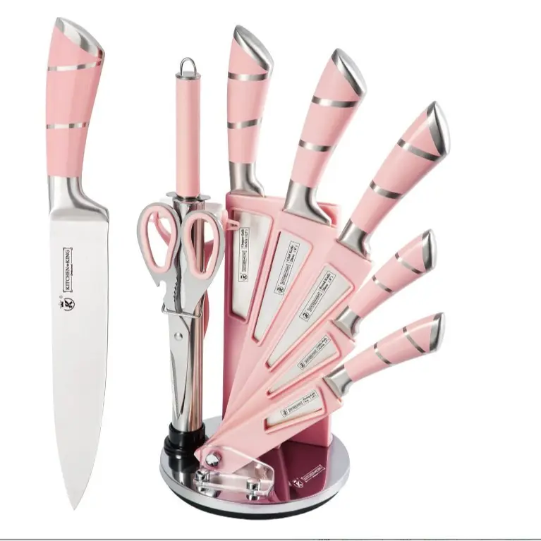 Retrosohoo 9-Piece Stainless Steel Kitchen Knife Set - Sharp Non-Stick Knives with Slicer and Sharpener for Home Cutting, Dicing, Kitchenware