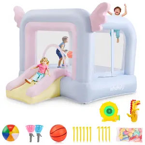 Whubefy Bounce House Light blue,Indoor or Outdoor Playhouse Castle Theme Bouncer with Blower, Durable and Easy to Set Up, Safe and Fun for Kids Birthday Party,Christmas Gift