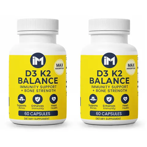 IM D3 K2 Balance - 2 Bottles | Bone, Heart & Immune Support | Vitamin D3, Vitamin K2 & Calcium with BioPerine® for Max Absorption | 60 Veggie Capsules | Daily Wellness Supplement (Copy)