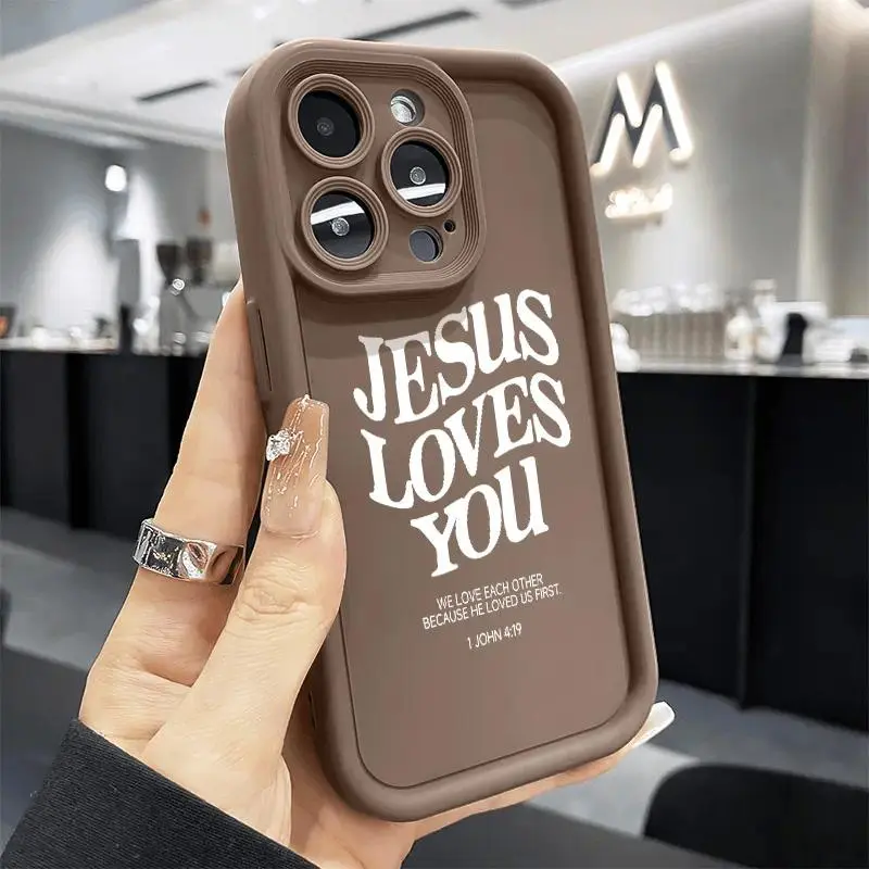 Phone case for iPhone 17 Pro Max 16 Plus 15 14 13 12 11 Air E Writing style JESUS Full Body Protection Shockproof Soft Silicone Cover