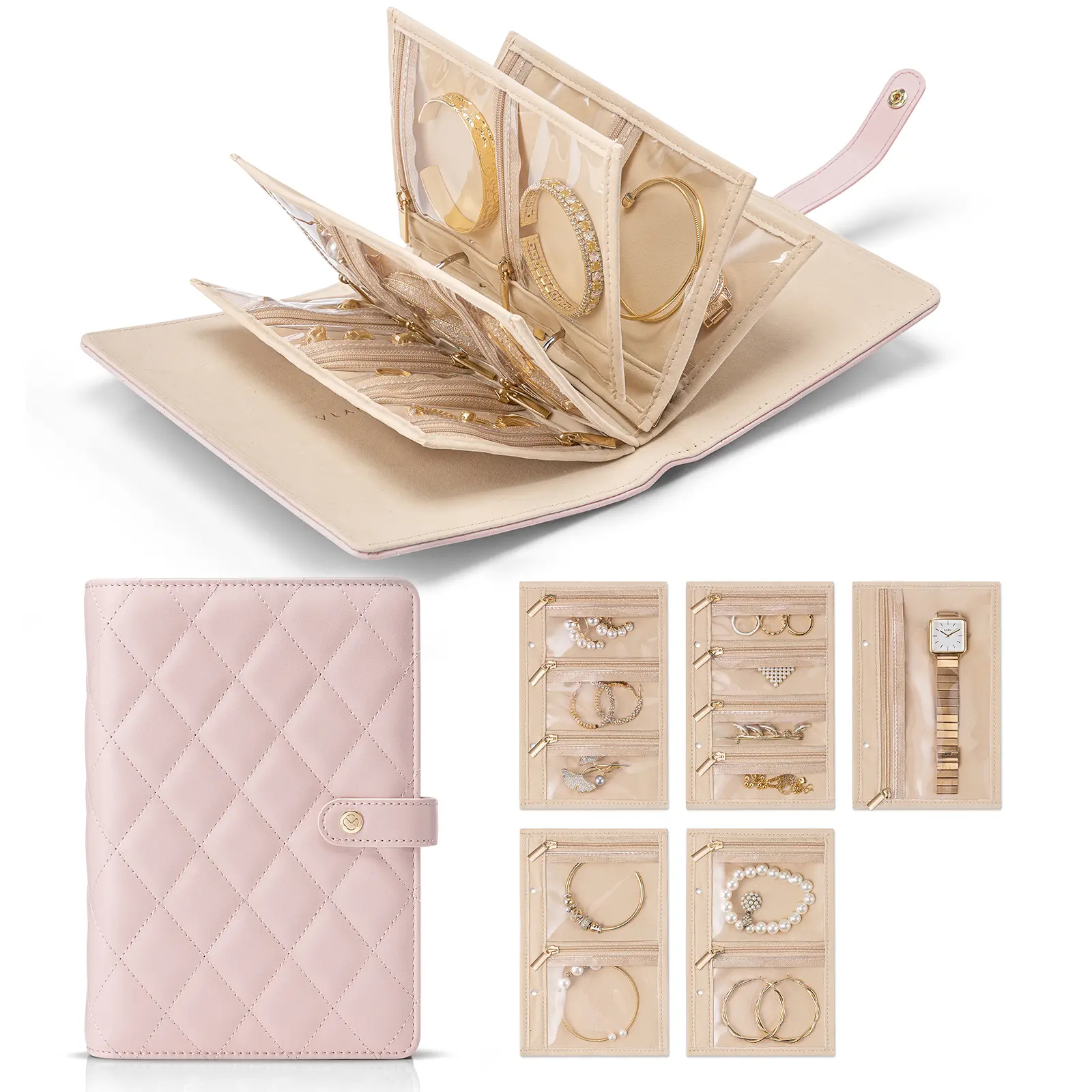 VLANDO Jewelry book, Jewelry organizer, Foldable Jewelry Bags Jewelry Storage Book Ring Binder with Clear Zipper Velvet Pouch Bag for Travel Fall Gifts Christmas gift Accessories Box, Boxes, Waterproof summerwins