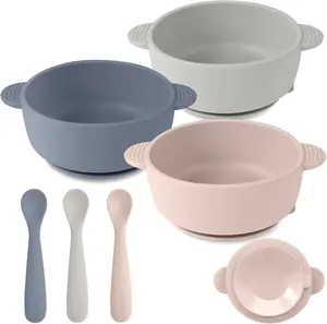 Summer Spring Gift Silicone Baby Feeding Set, 3 Pack Baby Bowls with Suction and 3 Pack Baby Spoons for Babies Toddlers Kids, BPA Free, Baby Utensils Feeding Supplies, Microwave and Dishwasher Safe