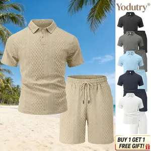 Men’S Jacquard Polo Shirt Set – Summer Short Sleeve Breathable Lightweight Casual Athletic Outfit For Daily & Streetwear