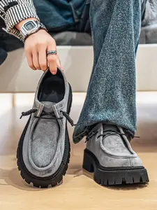 Men's Thick Sole Height Increasing Kangaroo Shoes, Velour Slip-On Casual , Tall and Slimming, Versatile Comfortable Footwear