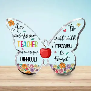Butterfly Design Acrylic Tabletop Decoration, Home Office Decor, 1 Count Colorful Flower & Letter Pattern Butterfly Shaped Ornament, Teacher's Day Gift