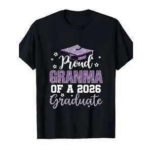 t shirt meme Shirt for a Proud Grandmother of a 2026 Graduate Featuring Purple Glitter, Cap Stars Graphic. Ideal for Casual Daily Wear, It Makes a Great Gift for Grandmas. This Black 180Gsm Gym Tee Is Suitable for Both Men And Women