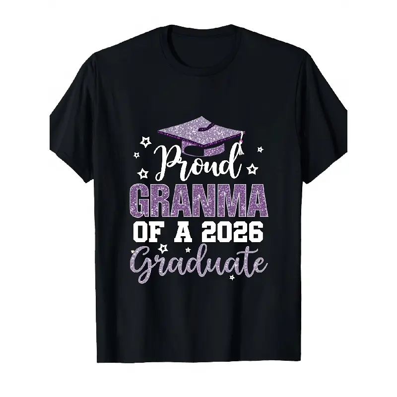 Men's Black 180Gsm Casual Fit Regular Round Neck Short-Sleeve Graphic Tees - Purple Glitter, Cap Stars Glitter Print, Foldable, Ideal for 2026 Graduate Grandmothers, Graduation Day & Casual Wear, Great Gift