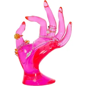 Hand-Shaped Ring Holder - Rose Red Jewelry Display Stand for Bracelets & Watches Desk Organizer Tidy Desk Accessories