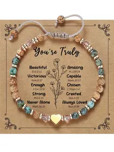 Women's Natural Stone Healing Bracelet, Inspirational Gift for Friends and Sisters, Handmade African Quartz Wax Line Heart Charm Jewelry