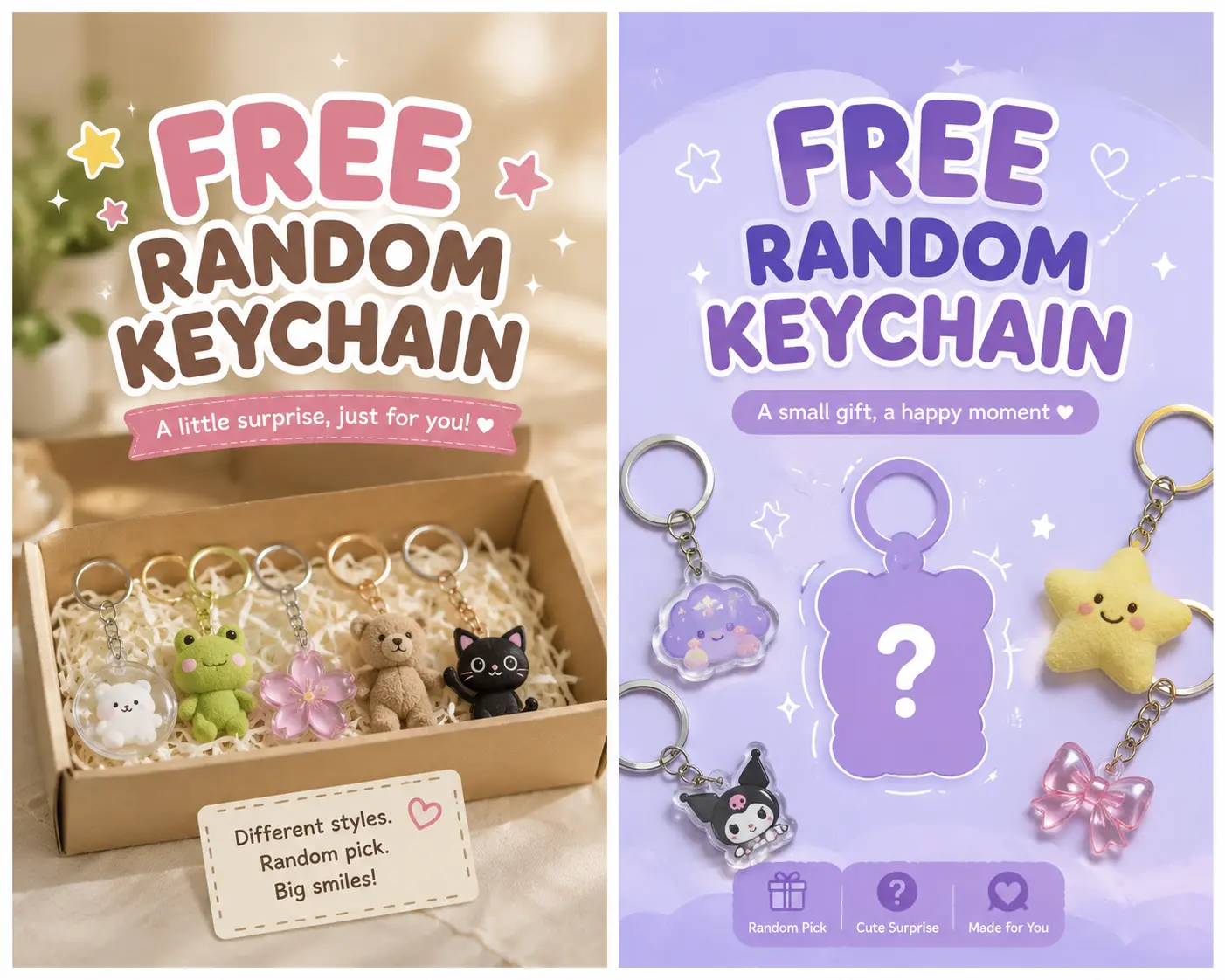 Free Random Keychain with Every Order, Cute Surprise Gift Charm, Mystery Animal Keyring for Bags, Backpacks, Keys & Everyday Accessories