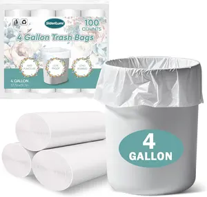 4-Gal Lightweight Trash Bags, 100-Count Normal Leakage-Proof Unscented White Trash Can Liners for Home, Office Supplies