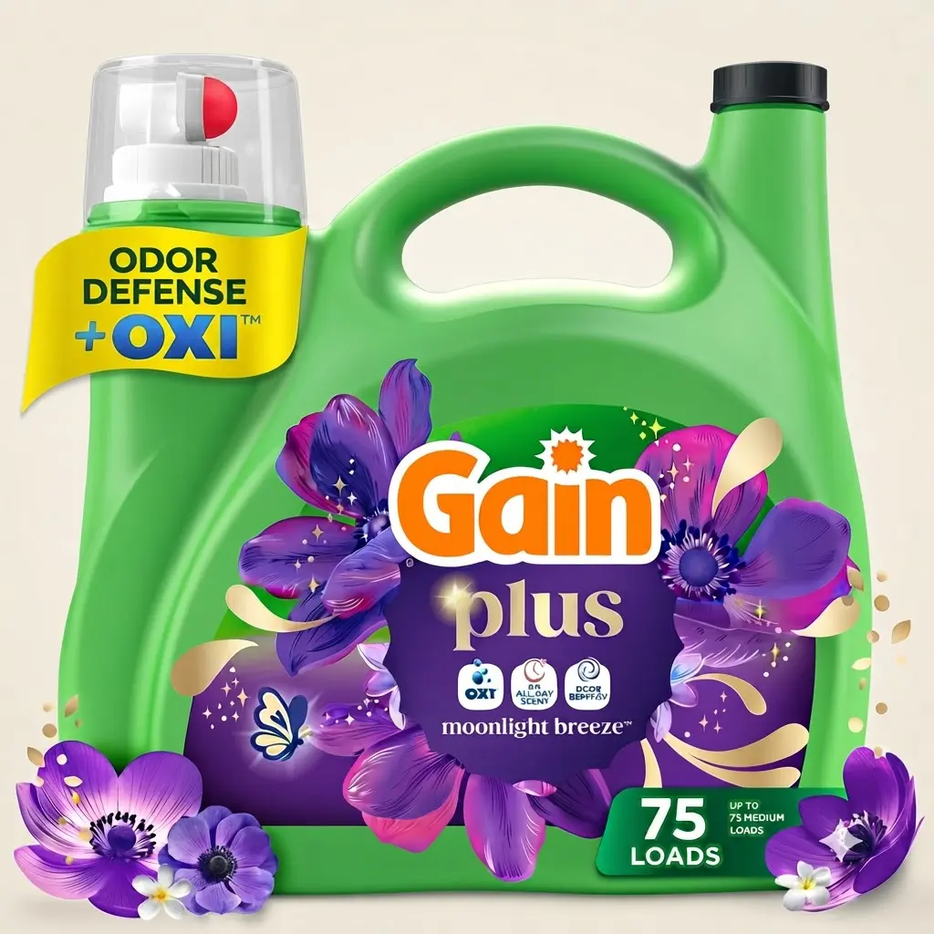 Gain Plus Liquid Laundry Detergent Odor Defense OXI Moonlight Breeze 99 fl oz 75 Loads High Efficiency Laundry Soap